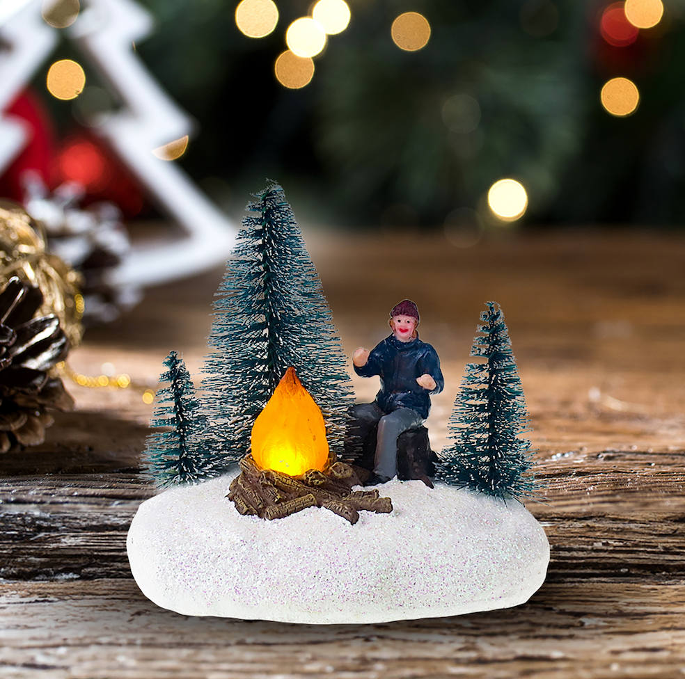 Man with bonfire and trees - Christmas Village extra - Santa's Light Shop