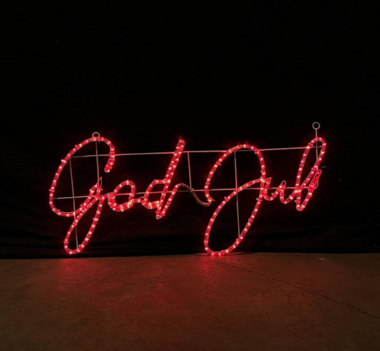 "God Jul" LED-kyltti - Punainen 100x48 cm 5% Autoflash